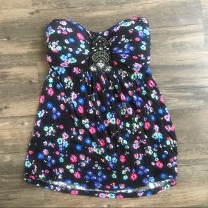 Black Floral Strapless Statement Top